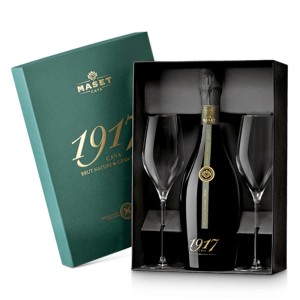 WINO CAVA MASET 1917 BRUT NATURE GRAN RESERVA 0,75L - PUDEŁKO + 2 KIELISZKI