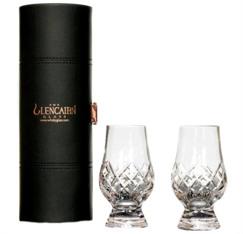 GLENCAIRN GLASS KOMPLET - 2 KIELISZKI CUT + TRAVEL LEATHER