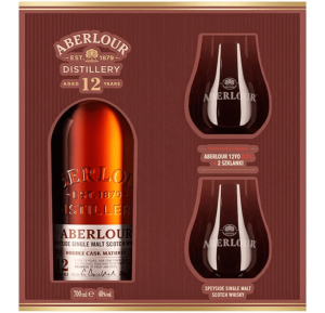WHISKY SM ABERLOUR 12YO DOUBLE CASK MATURED 0,7L 40% + SZKLANKI PRESTIŻ W BUTELCE, STYL W SZKLANKACH