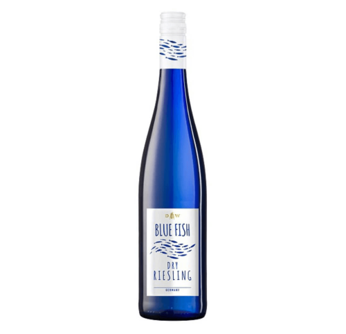 WINO NIEMIECKIE BLUE FISH DRY RIESLING PFALZ BIAŁE WYTRAWNE 0,75L DOZA WYTRAWNOŚCI NA LATO