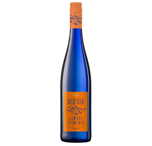 WINO NIEMIECKIE BLUE FISH GEWURZTRAMINER PFALZ BIAŁE PÓŁSŁODKIE 0,75L ODROBINA SŁODYCZY W ŚRODKU LATA